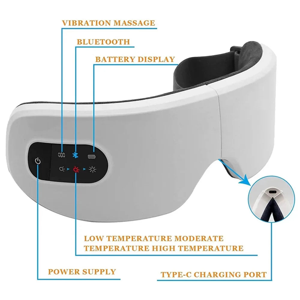 Electric Eye Massager Hot Compress Stress Relief Heating Vibration Massage Connect Music Relax Foldable Eye Care Smart Glasses