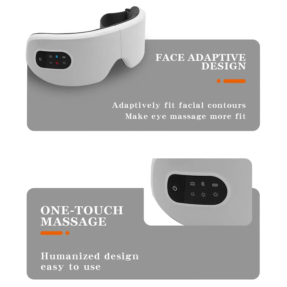 Electric Eye Massager Hot Compress Stress Relief Heating Vibration Massage Connect Music Relax Foldable Eye Care Smart Glasses