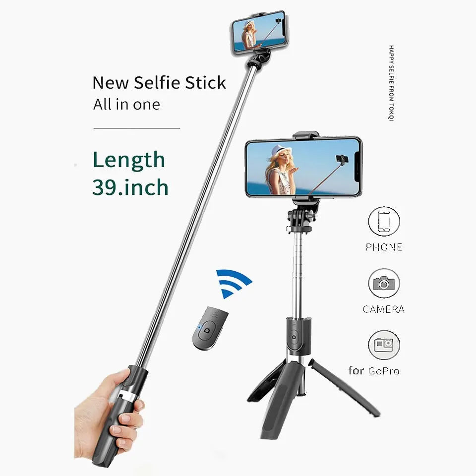 -Q01 Upgrade 101Cm Extension Bluetooth Wireless Selfie Stick Foldable Monopods Tripod for Phone Gopro Sports Action Camera