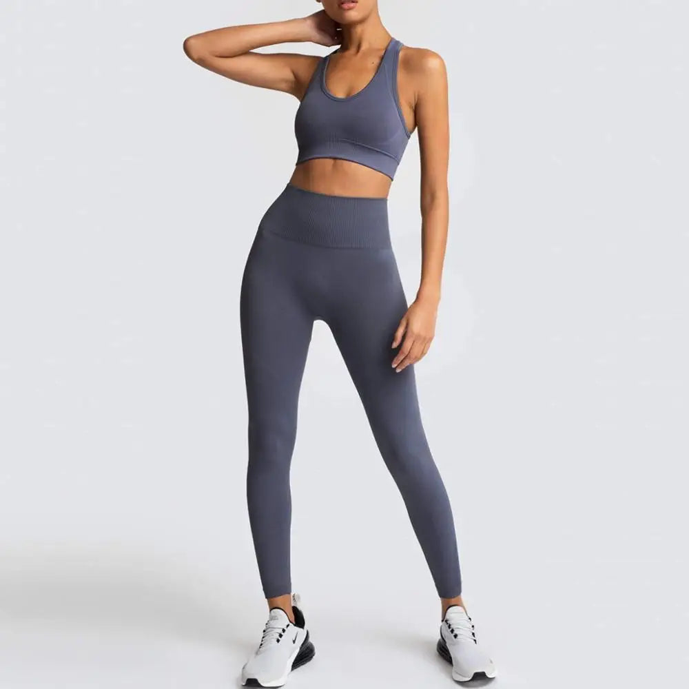 Seamless Hyperflex Workout Set Sport Leggings and Top Yoga Outfits for Women Sportswear Athletic Clothes Gym 2 Piece Set XL Size