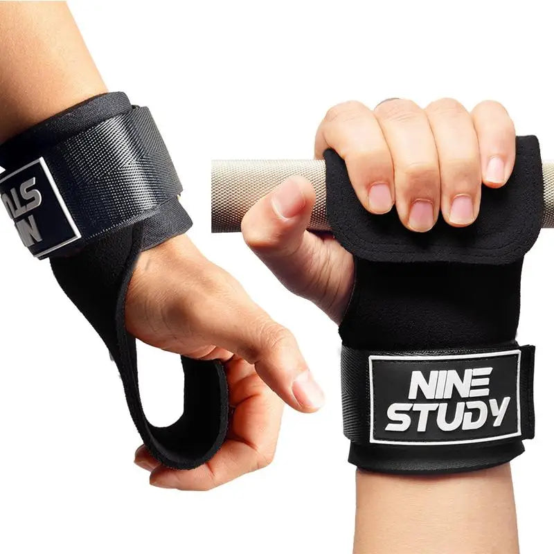 Double Layers PU Leather Gloves Wrist Straps for Weight Lifting Grips Women Men GYM Deadlift Training Bench Press Pull-Up Gloves